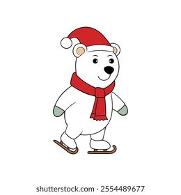 Polar Bear Vector with Santa Claus Hat - Christmas Bear