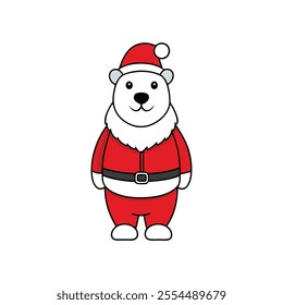 Polar Bear Vector with Santa Claus Hat - Christmas Bear