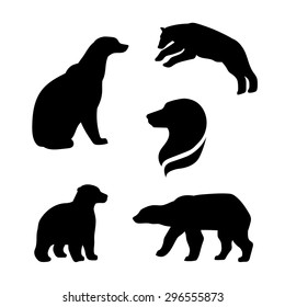 Polar bear vector silhouettes.