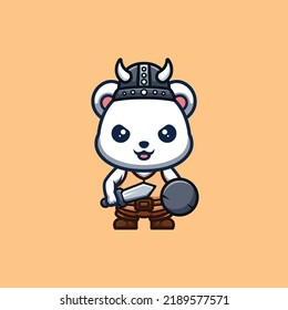 Polar Bear Viking Cute Creative Kawaii Cartoon Mascot Logo
