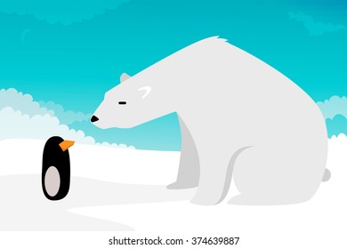 Polar bear vs Penguins vector illustration