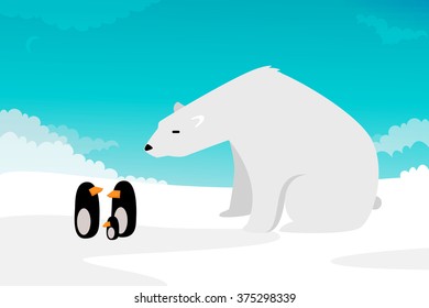 Polar bear vs Penguins vector illustration
