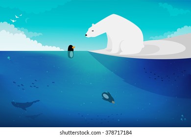 Polar bear vs Penguins vector illustration