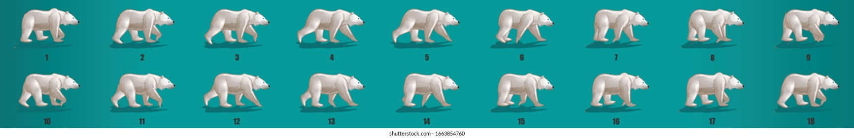 Polar Bear Walk Cycle Animation Frames, Loop Animation Sequence Sprite Sheet 