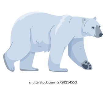 Urso polar andando no perfil lateral com estilo de cor plana mínima no fundo branco. Conceito de vida selvagem ártica e espécies animais. Ilustração vetorial