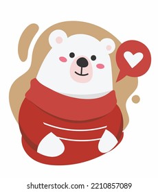 Polar bear wearing a red heart jumper. Winter chat icon, web banner