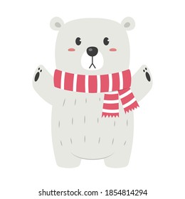 Polar bear wearing scarf vector illustration cartoon isolated on white background. Cute Christmas vector cartoon.