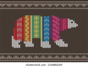 Polar bear wearing sweater on the knitting pattern, Happy new year, vector illustration