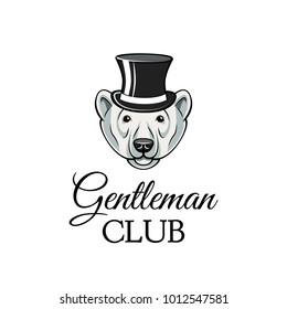 Polar bear wearing in top hat. Face flat icon design. Animal icons. Vector illustration.
