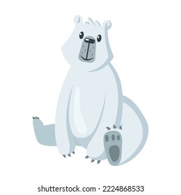 Polar bear. White arctic animal sitting and smiling. Cartoon vector illustration. Fauna concept