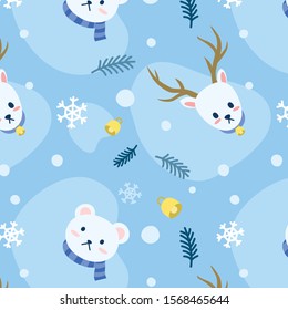 Polar Bear and White Reindeer with Snow Pattern,Vector, Illustration,Pattern