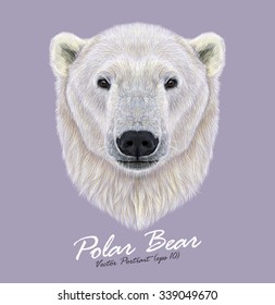 Polar bear wild animal face. Vector cute Northern Arctic, Canadian, Alaska, Norway Polar Bear Ursus maritimus head portrait. Realistic fur portrait of ice big bear isolated on violet background.