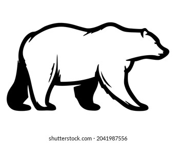 Oso polar, animal salvaje que vive en el Ártico, polo norte, fauna, bestia, depredador, carnívoro, mamífero, vector, ilustración en color negro y blanco, aislado en fondo blanco 