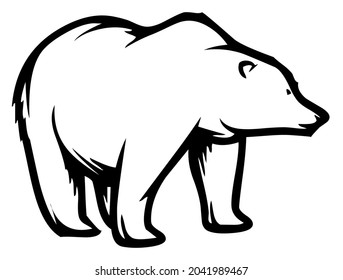 Polar bear, wild animal living on Arctic, north pole, wildlife, beast, predator, carnivore, mammal, vector, illustration in black and white color, isolated on white background 