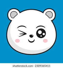 Polar Bear Winking Face Head Kawaii Sticker Isolated