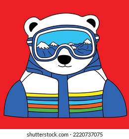 POLAR BEAR IN WINTER CLOTHING AND SKI GOGGLES