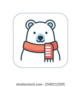 Polar bear winter icon. Cute polar bear in scarf.  Symbolizes winter warmth and arctic charm.