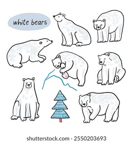 Polar bear winter illustrations set