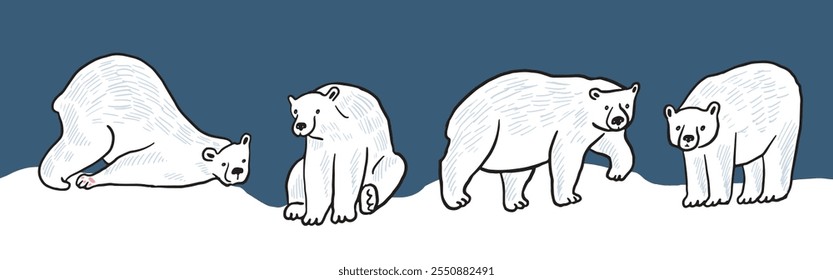 Polar bear winter illustrations set
