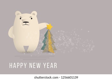 polar bear wishes happy new year-vector illustration