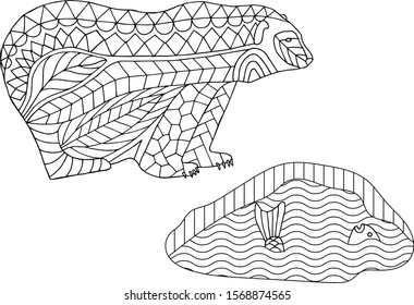 polar bear zentangle coloring page drawn by liner and traced vector illustration for creativity
