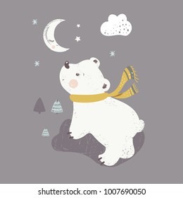 polar bear.cartoon hand drawn vector illustration. Can be used for baby t-shirt print, fashion print design, kids wear, baby shower celebration greeting and invitation card.