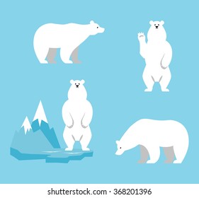 Polar Bears collection. Funny cartoon character. Vector illustration.