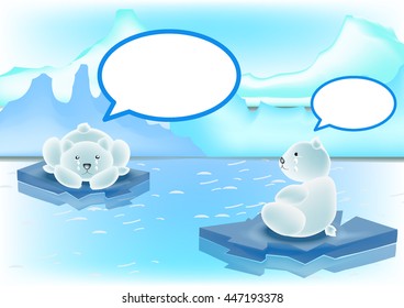 Polar bears get global warming and speech bubbles.