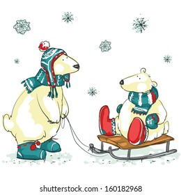 Polar bears, Hand drawn Christmas background