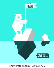 Polar bears with help sign. flat design element. vector illustration
