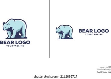 Polar Bears Logo, with two alternative polar bear heads and walking.