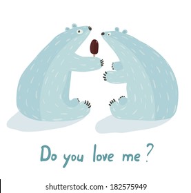 Polar Bears Love and Ice Cream. White bear presents ice cream. Vector illustration EPS8.