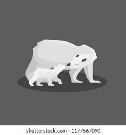 Polar bears mother and cub baby, kissing or toughing the noses while walking.