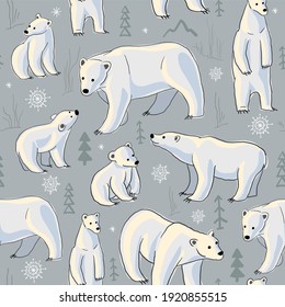 polar bears in the north seamless pattern