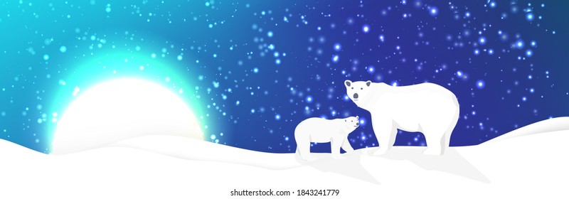 Polar bears and northen lights landscape vector