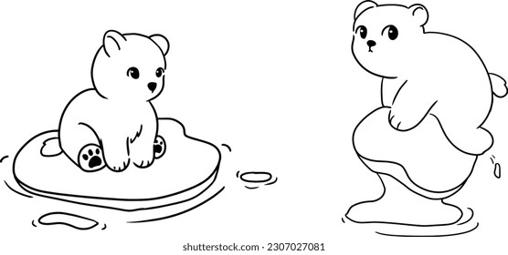 Polar bears on the ice sheet are melting from the heat caused by global warming. transparent background It's a vector illustration.