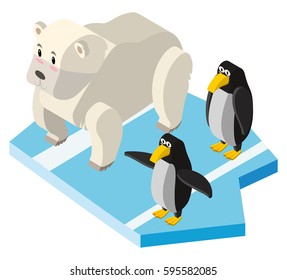 Polar bears and penguins in 3D design illustration