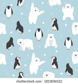 polar bears with penguins seamless pattern