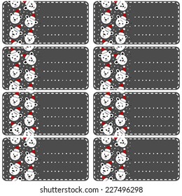Polar bears in Santa Claus hats vertical border Christmas winter holidays dark gift label sticker set isolated on white background