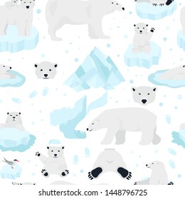 Polar bears set, teddy bear in Arctic seamless pattern. Vector illustration