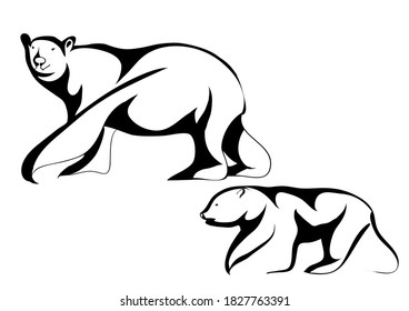 polar bears silhouette isolated on white background