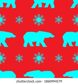 osos polares y copos de nieve, patrón sin soldadura, ilustración vectorial