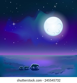 Polar bears vector under cold full moon