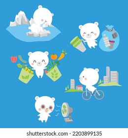 Polar bears who were saddened by climate warming participate in the environmental movement