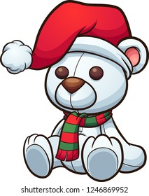 Polar Christmas bear sitting down. Vector clip art illustration with simple gradients. All in a single layer.
