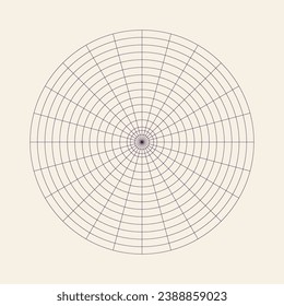 Polar-Koordinatenkreisgitter einzeln auf weißem Hintergrund. 360 Grad. Leeres polares Graphpapier. Vektorgrafik. Mathematische Grafik. Leer auf transparentem Hintergrund.