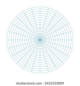 Polar coordinate circular grid isolated on white background. 360 degrees scale. Blank polar graph paper. Vector illustration. Mathematical graph. Lined blank on transparent background.