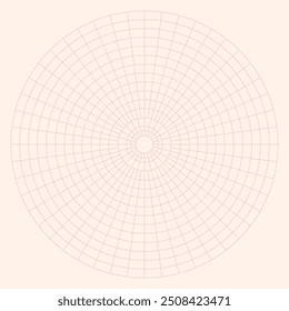 Polar coordinate circular grid isolated on white background. 360 degrees scale. Blank polar graph paper. Vector illustration. Mathematical graph. Lined blank on transparent background.