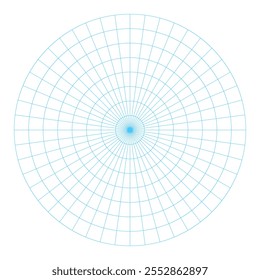 Polar coordinate circular grid isolated on white background. 360 degrees scale. Blank polar graph paper. Vector illustration. Mathematical graph. Lined blank on transparent background.