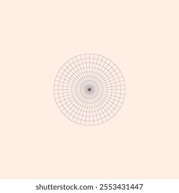 Polar coordinate circular grid isolated on white background. 360 degrees scale. Blank polar graph paper. Vector illustration. Mathematical graph. Lined blank on transparent background.